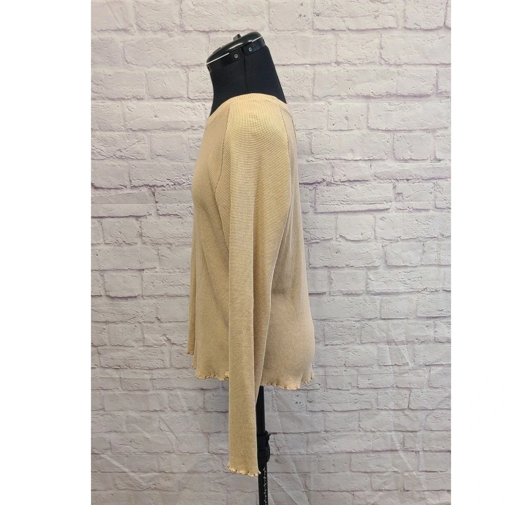 Free People We The Free Tan Waffle Knit Lettuce Hem Long‎ Sleeve Top XL